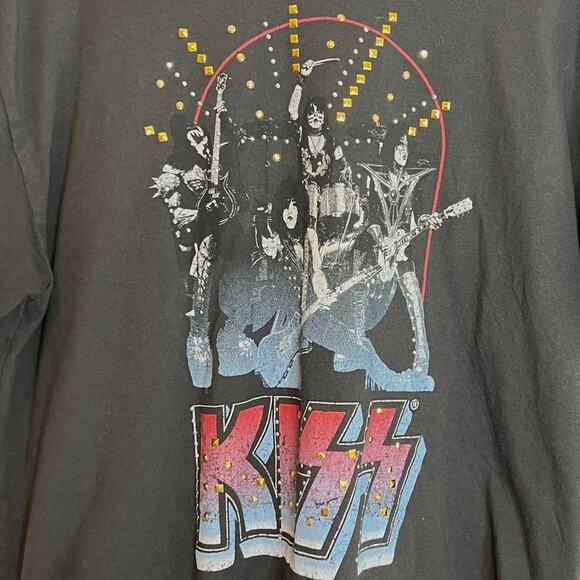KISS Band T-Shirt Womens M Black Concert Graphic Studded Logo Vinyl Icons Tee - Picture 2 of 5
